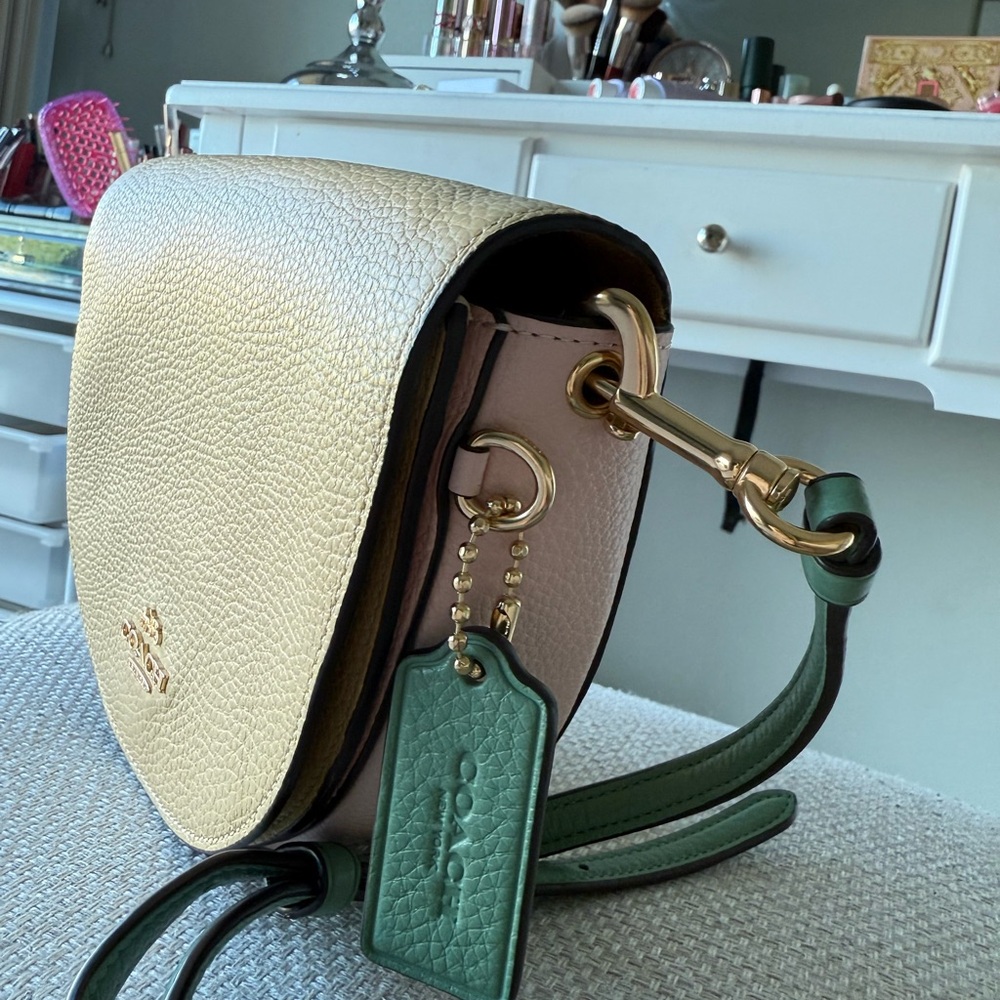 Coach butter yellow and light pink with Green strap Women's Bag